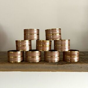 Brass Napkin Rings with inlay set of 9